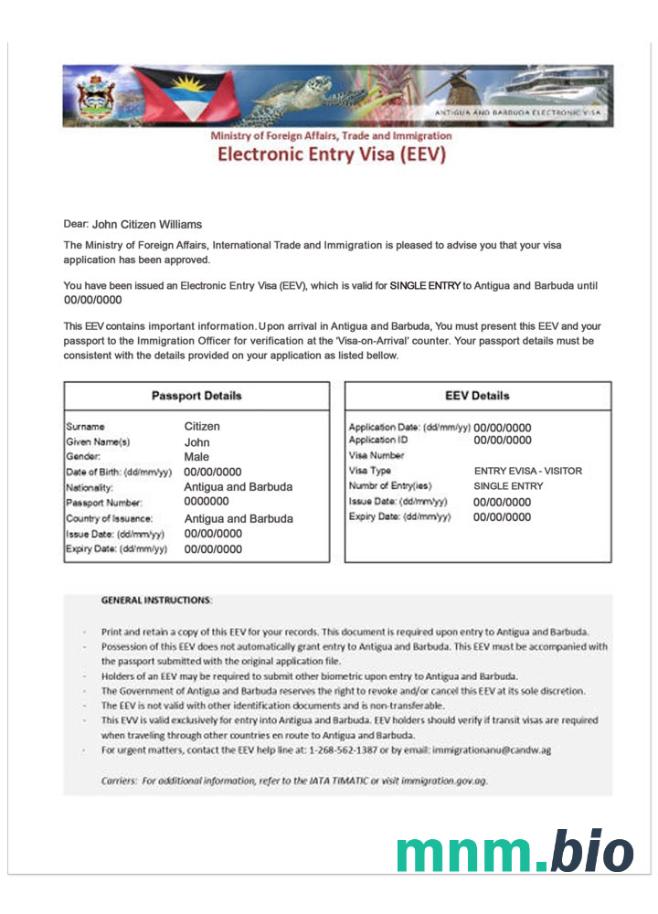 Antigua i Barbuda E-visa w pełni edytowalne PSD